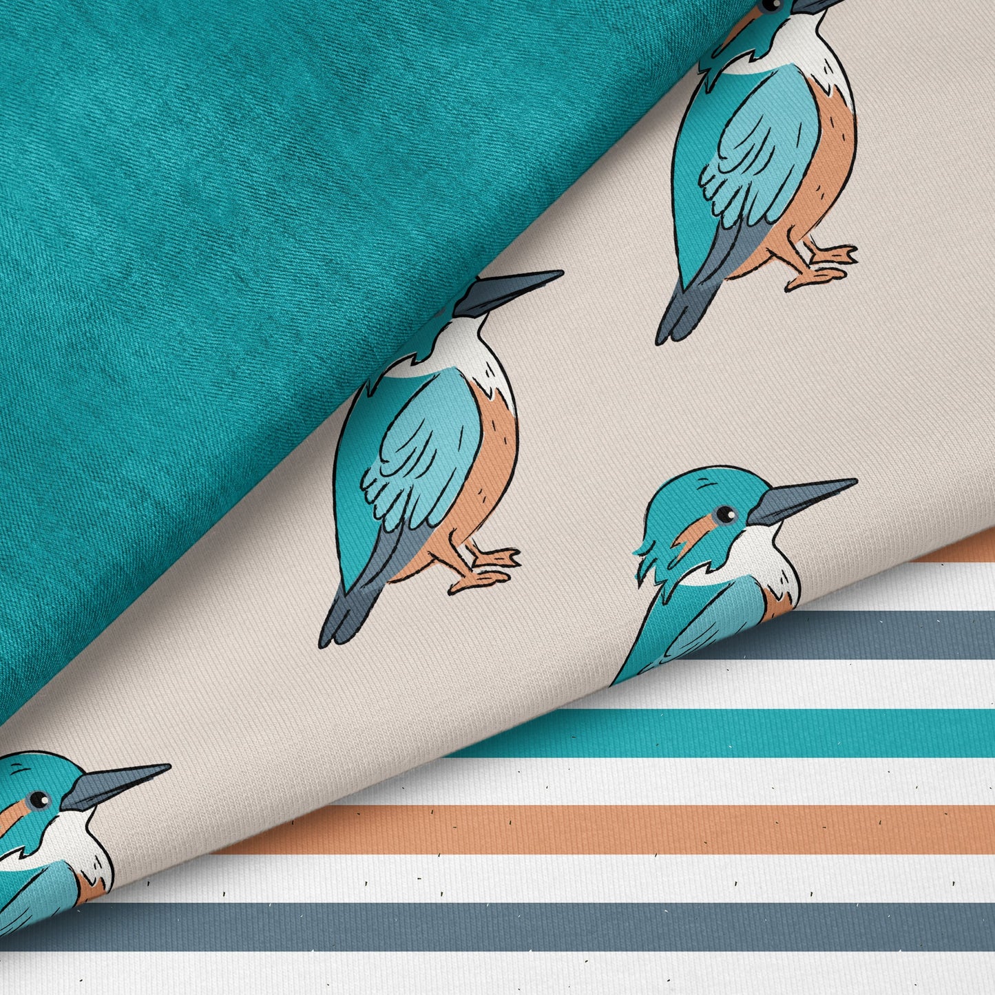 Kingfisher Tales Beige| auf verschiedenen Stoffarten
