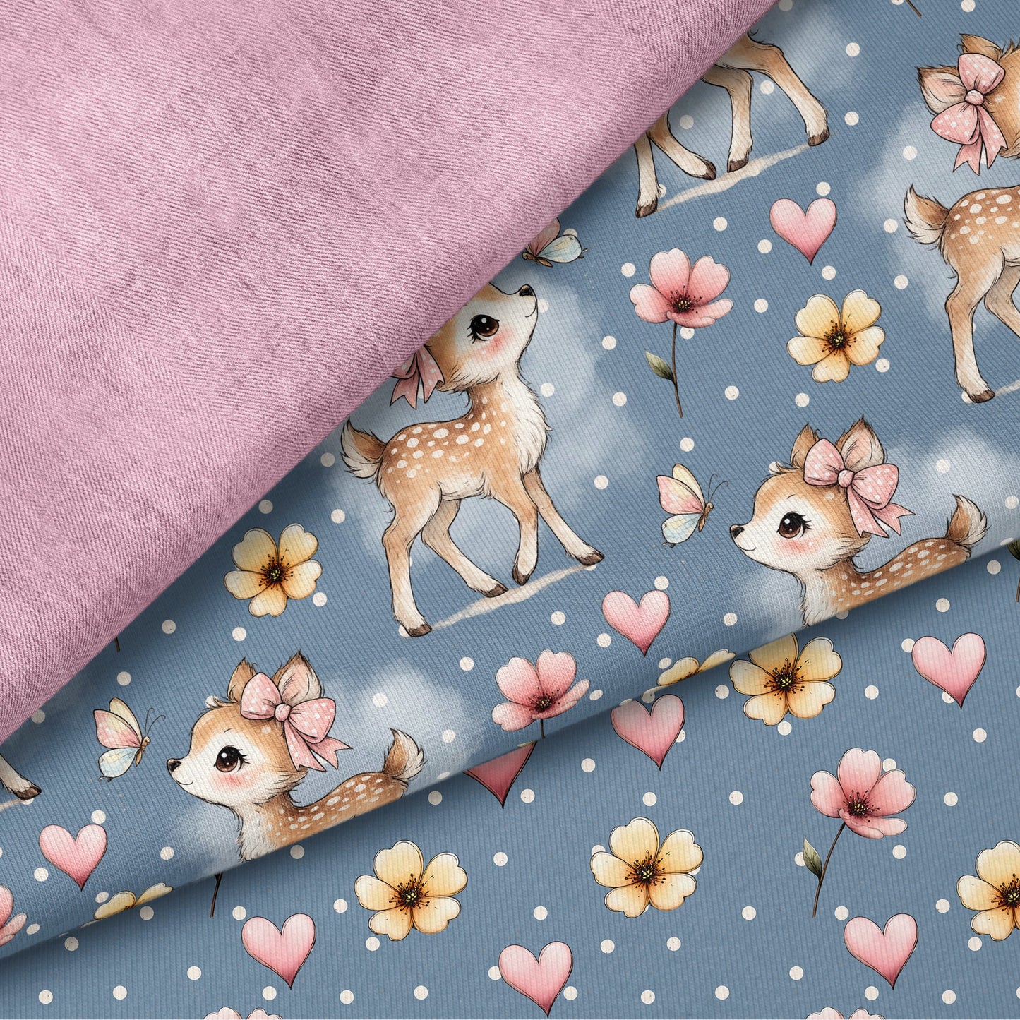Little Blossom Deer Blau | auf verschiedenen Stoffarten