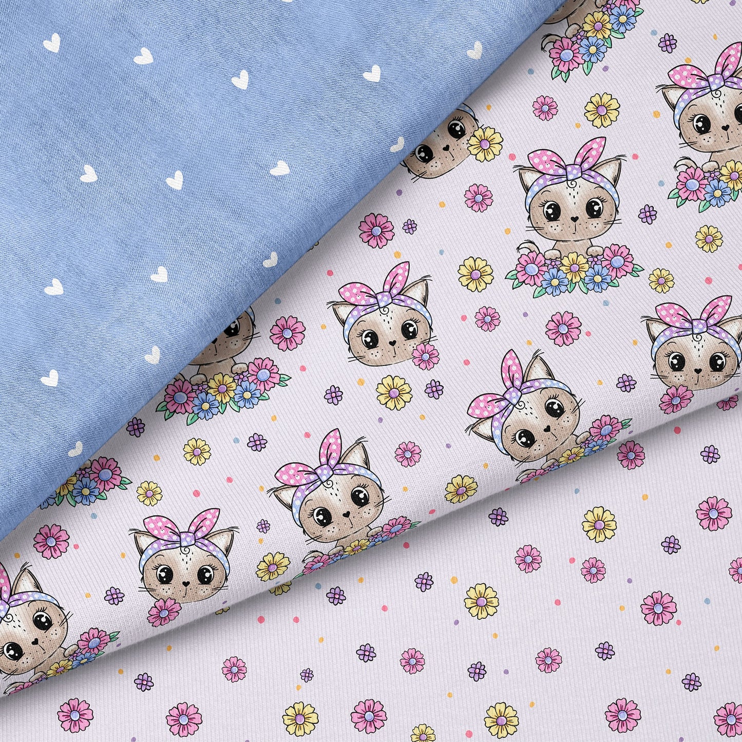 Kitty Flower Flieder – Katzen & Blumen Kinderstoff | verschiedene Stoffarten