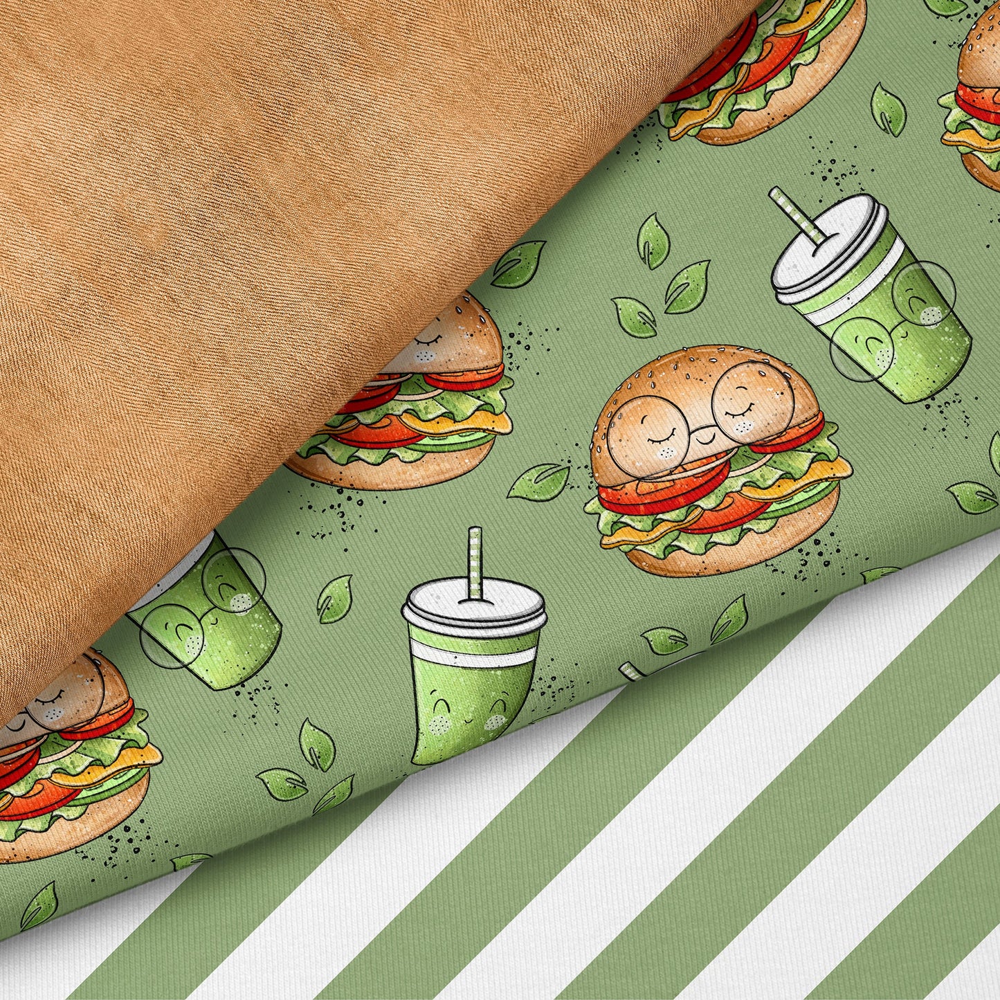 Plant Burger – süßer Food-Kinderstoff | verschiedene Stoffarten