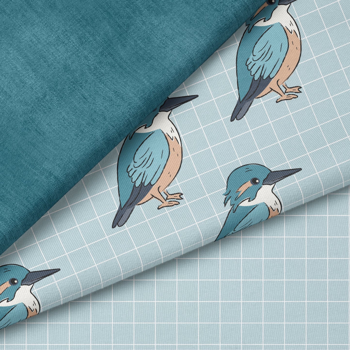 Kingfisher Tales Grid | auf verschiedenen Stoffarten