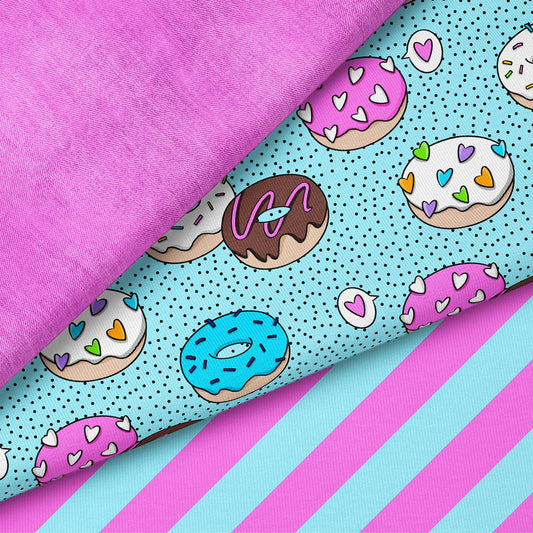 Donut Pop – Bunter Donut Stoff | auf verschiedenen Stoffarten