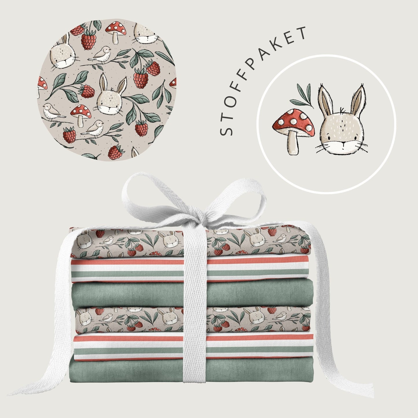 Stoffpaket Wiesentag Taupe – Waldtiere & Natur | verschiedene Stoffarten
