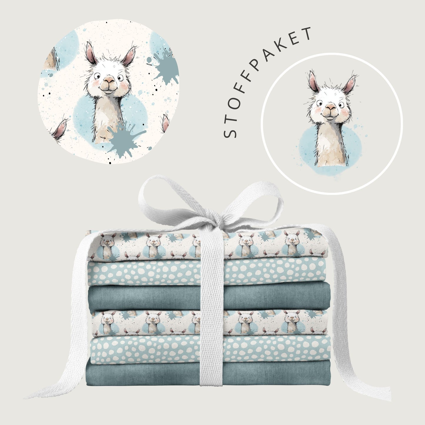 Stoffpaket Lama Vibes Beige – moderner Kinderstoff mit Lama | verschiedene Stoffarten