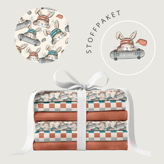Stoffpaket Skate Bunny Vibes Beige – Kinderstoff mit Hasen | verschiedene Stoffarten