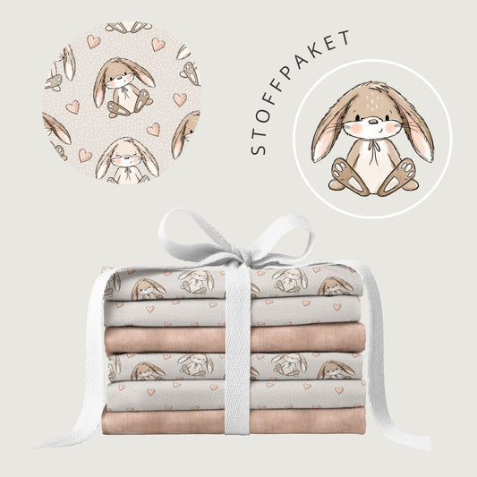 Stoffpaket Kleine Häschen Beige – Kinderstoff mit Hasen | verschiedene Stoffarten