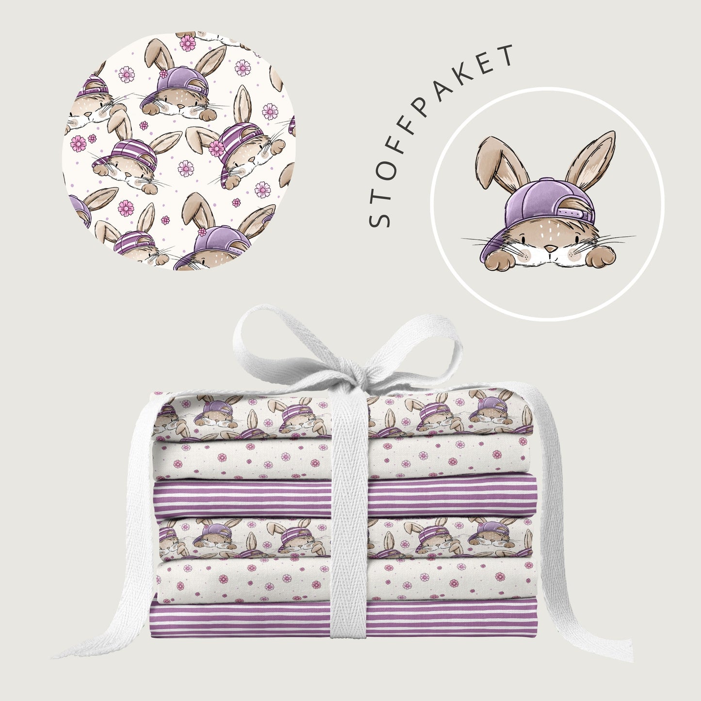 Stoffpaket Skate Bunny Vibes Girl Creme – Kinderstoff mit Hasen | verschiedene Stoffarten