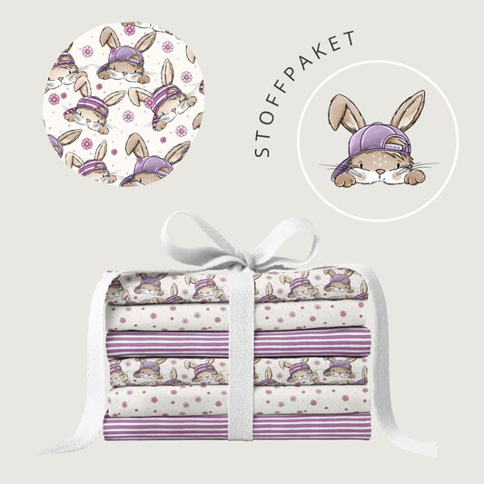 Stoffpaket Skate Bunny Vibes Girl Creme – Kinderstoff mit Hasen | verschiedene Stoffarten
