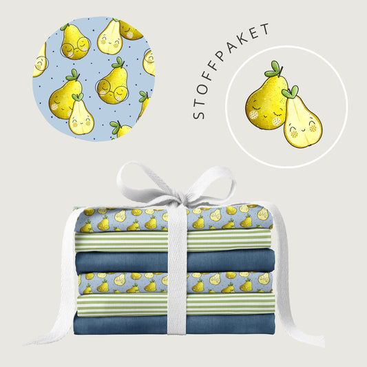 Stoffpaket Birnenliebe Blau – fruchtiger Kinderstoff | verschiedene Stoffarten