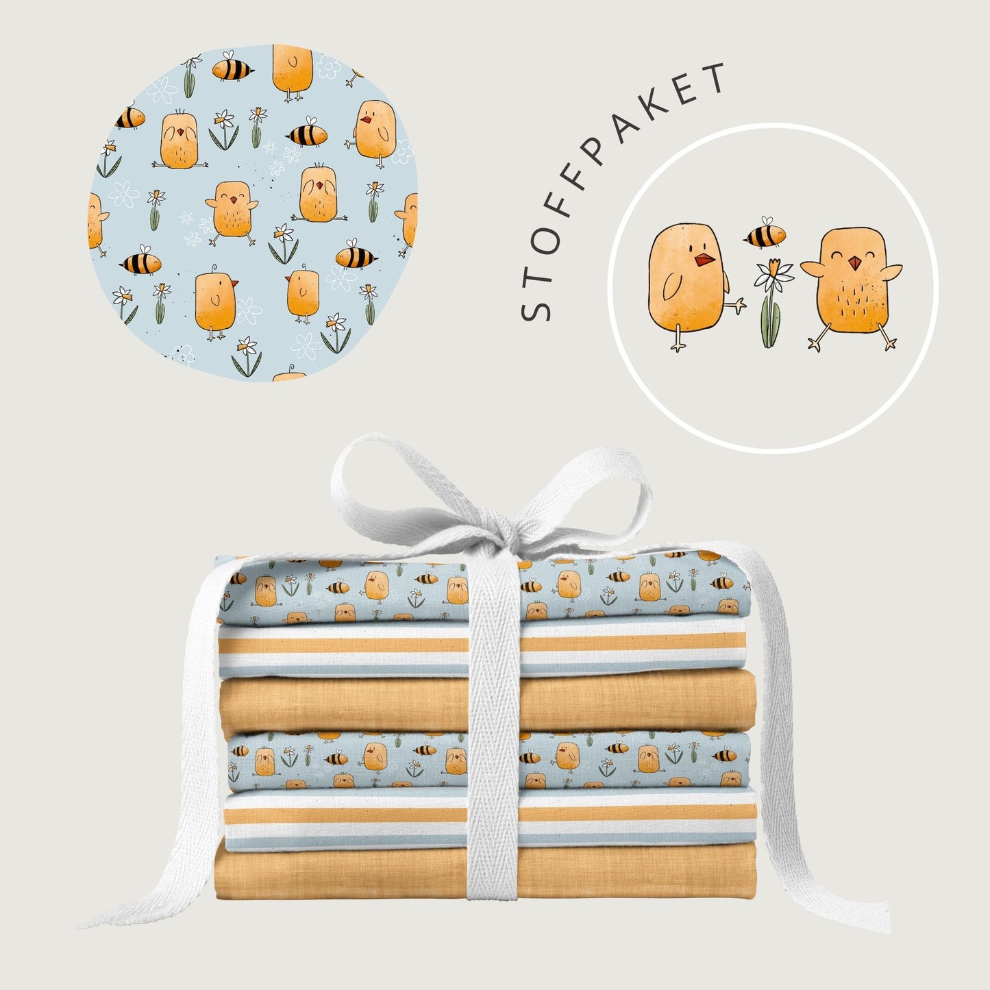 Stoffpaket Kükchen Blau – Küken Stoff mit Bienchen | verschiedene Stoffarten