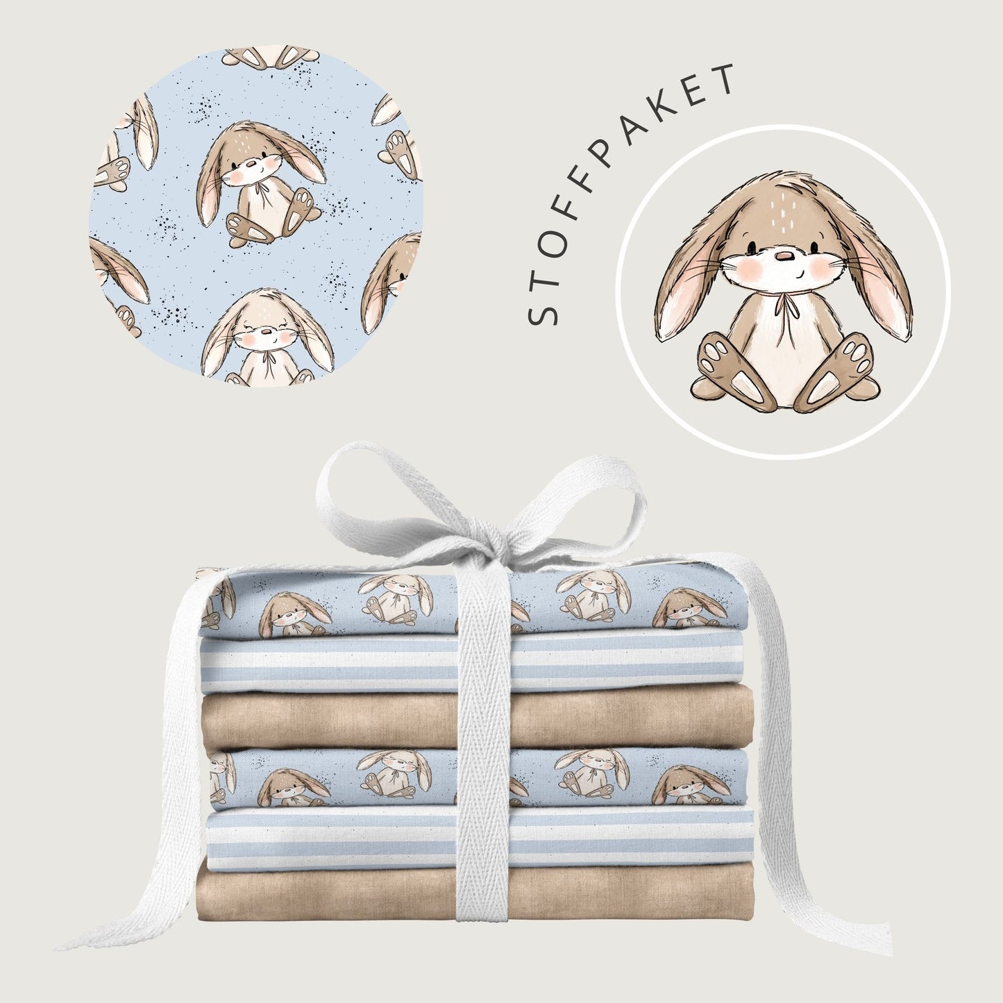 Stoffpaket Kleine Häschen Hellblau – Kinderstoff mit Hasen | verschiedene Stoffarten