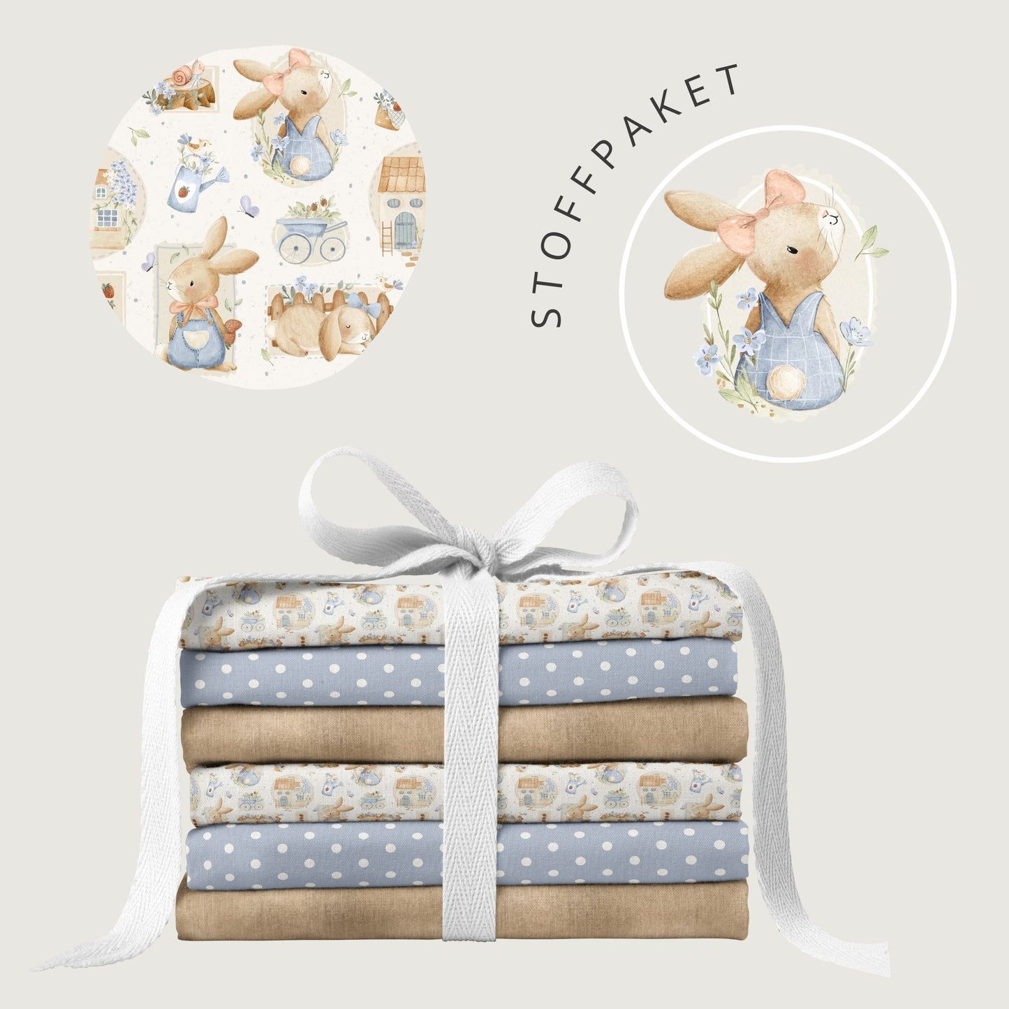 Stoffpaket Bunny & Bloom Cottage Creme – Kinderstoff mit Häschen | verschiedene Stoffarten