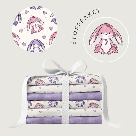 Stoffpaket Kleine Häschen Ecru – Kinderstoff mit Hasen | verschiedene Stoffarten