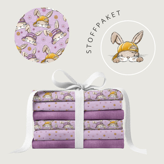 Stoffpaket Skate Bunny Vibes Girl Flieder – Kinderstoff mit Hasen | verschiedene Stoffarten