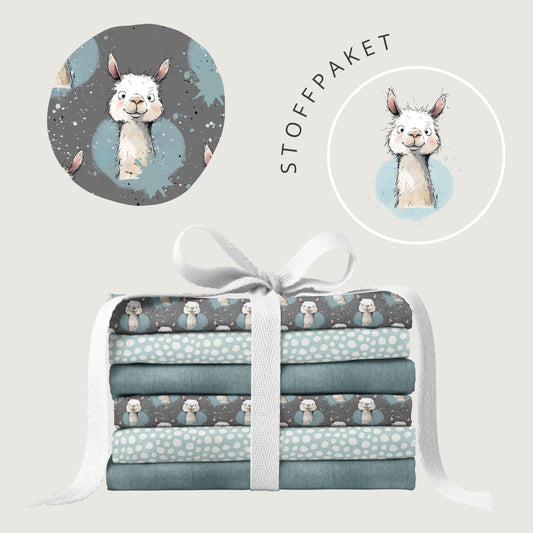 Stoffpaket Lama Vibes Grau – moderner Kinderstoff mit Lama | verschiedene Stoffarten