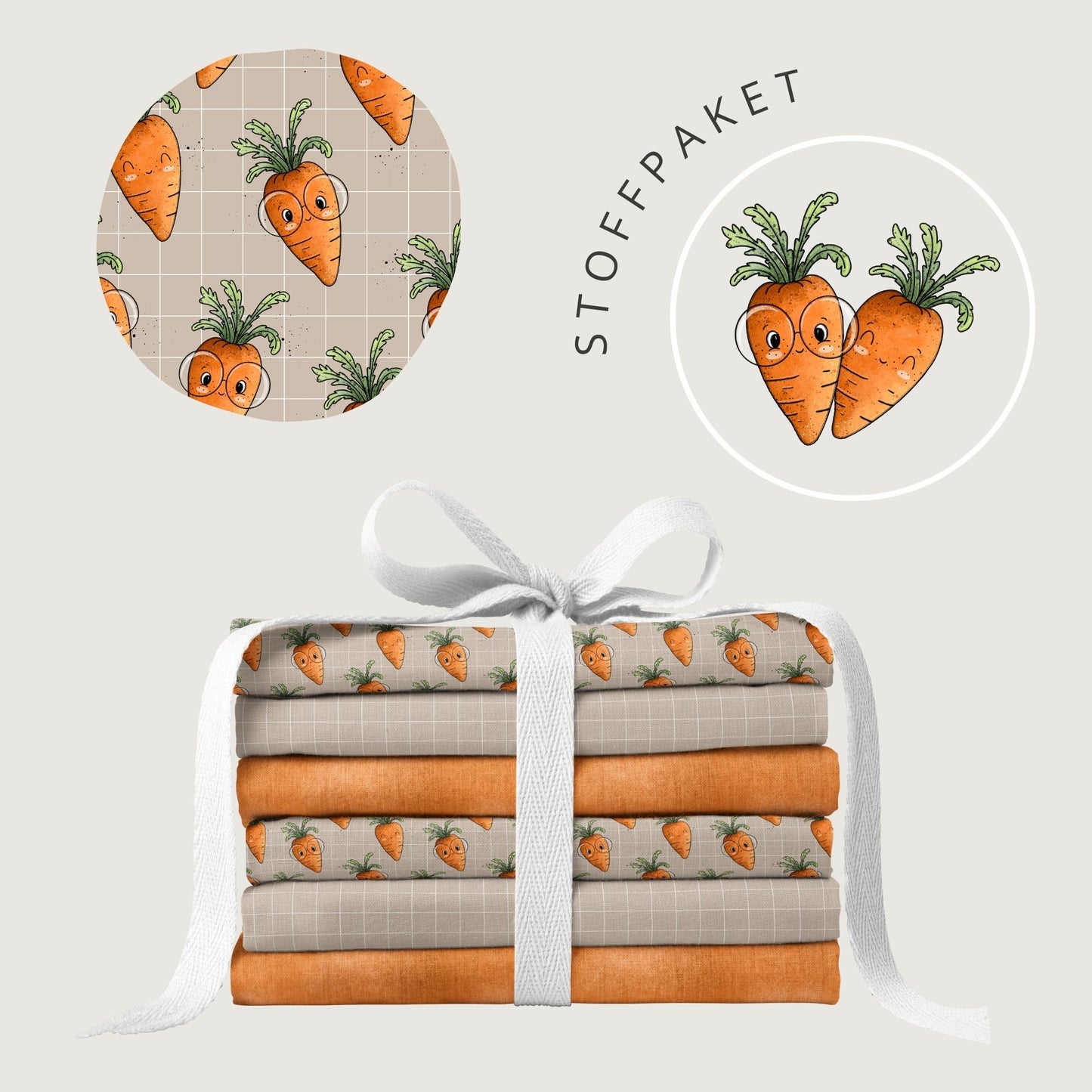 Stoffpaket Möhrenspaß Beige – verspielter Kinderstoff | verschiedene Stoffarten