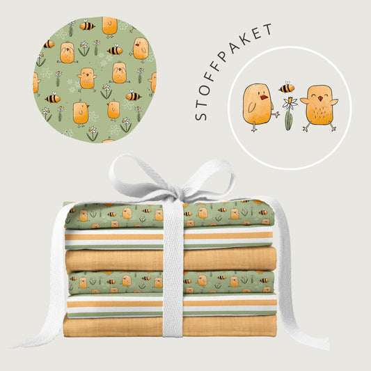 Stoffpaket Kükchen Grün – Küken Stoff mit Bienchen | verschiedene Stoffarten