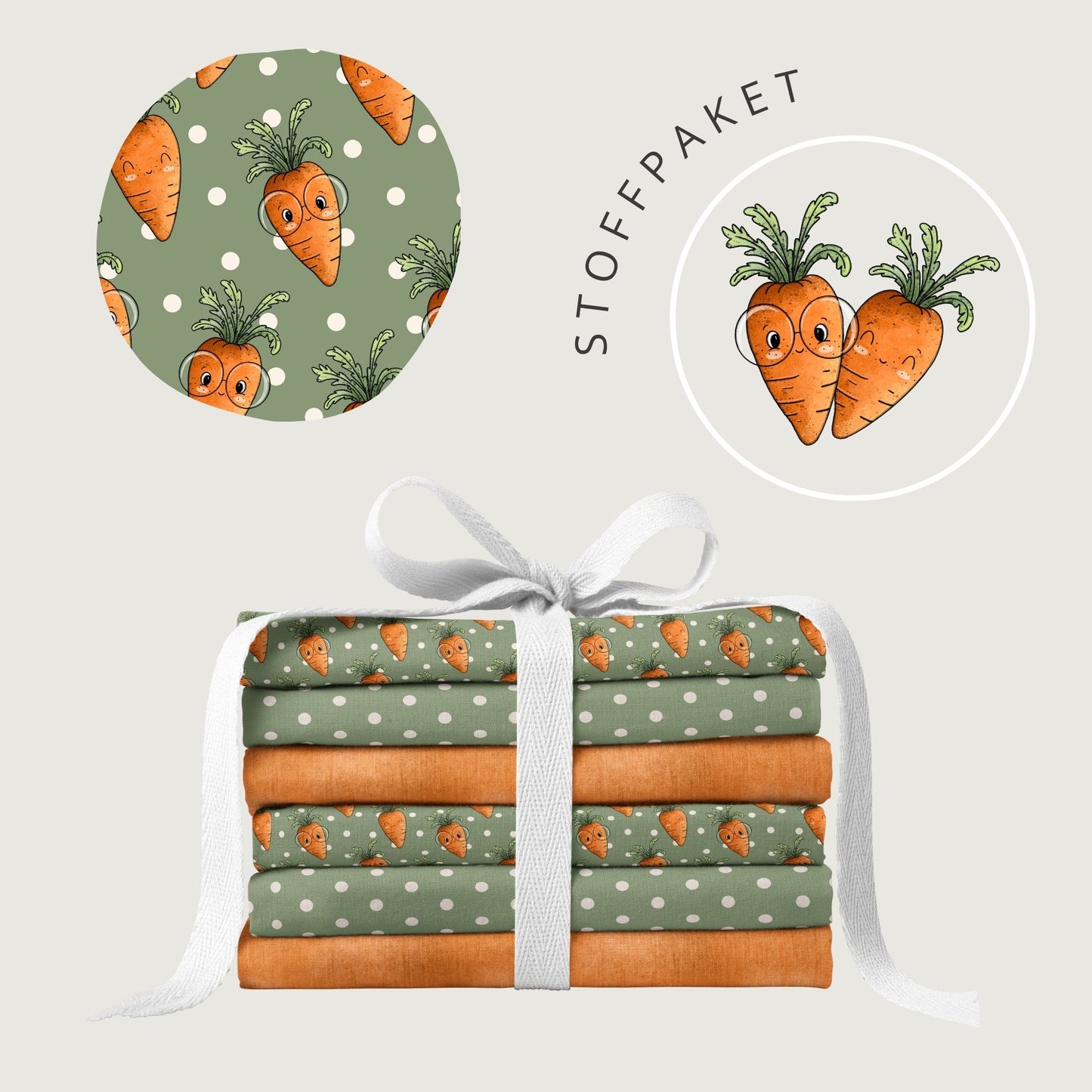 Stoffpaket Möhrenspaß Grün – verspielter Kinderstoff | verschiedene Stoffarten