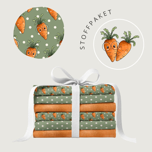Stoffpaket Möhrenspaß Grün – verspielter Kinderstoff | verschiedene Stoffarten
