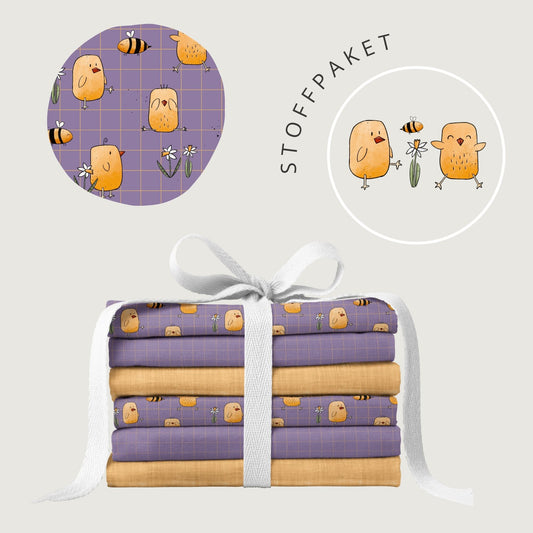 Stoffpaket Kükchen Lila – Küken Stoff mit Bienchen | verschiedene Stoffarten
