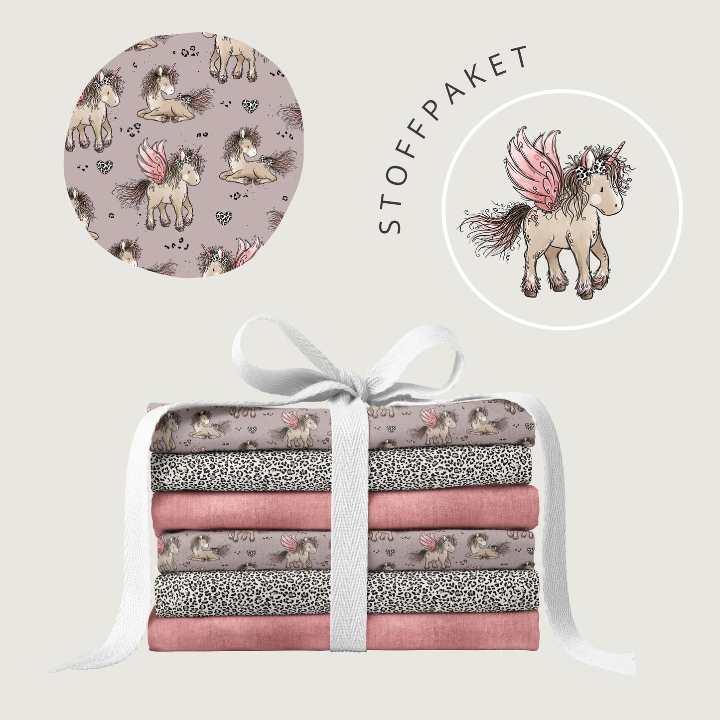 Stoffpaket Einhornzeit Mauve – Einhorn Stoff in Mauve | verschiedene Stoffarten