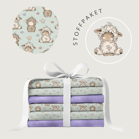 Stoffpaket Lämmchen Mint – Kinderstoff mit süßen Schafen | verschiedene Stoffarten