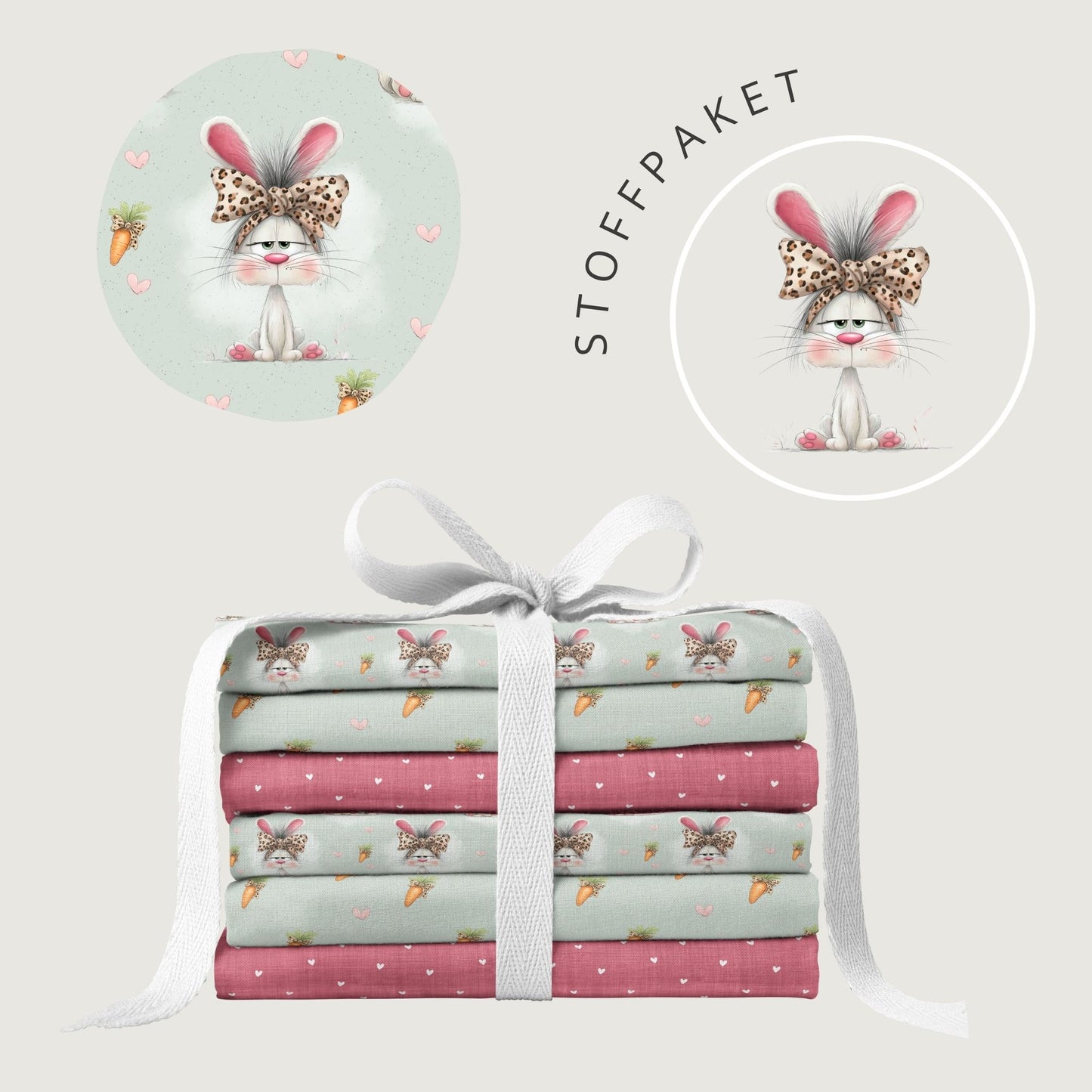 Stoffpaket Miss Bunny Mint – verspielter Hasenstoff | verschiedene Stoffarten