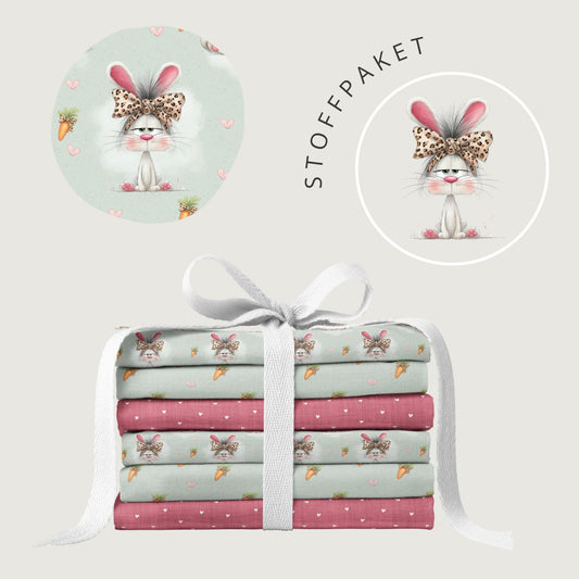 Stoffpaket Miss Bunny Mint – verspielter Hasenstoff | verschiedene Stoffarten