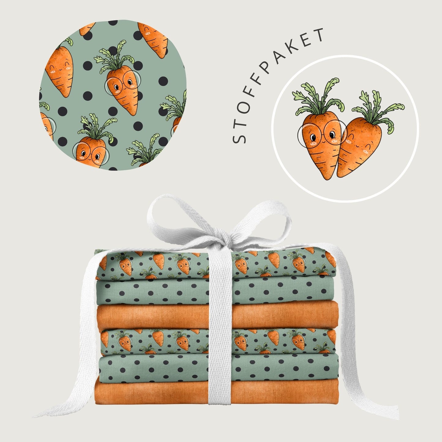 Stoffpaket Möhrenspaß Mint – verspielter Kinderstoff | verschiedene Stoffarten