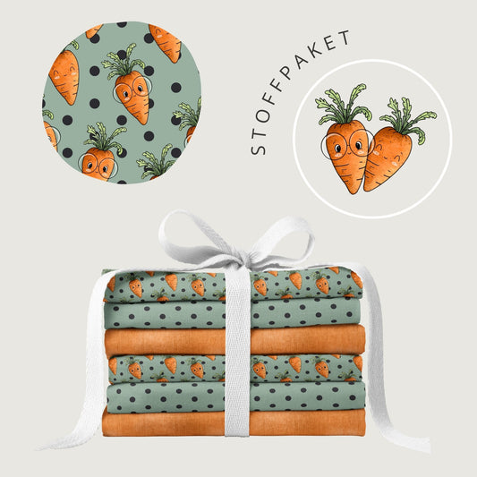 Stoffpaket Möhrenspaß Mint – verspielter Kinderstoff | verschiedene Stoffarten