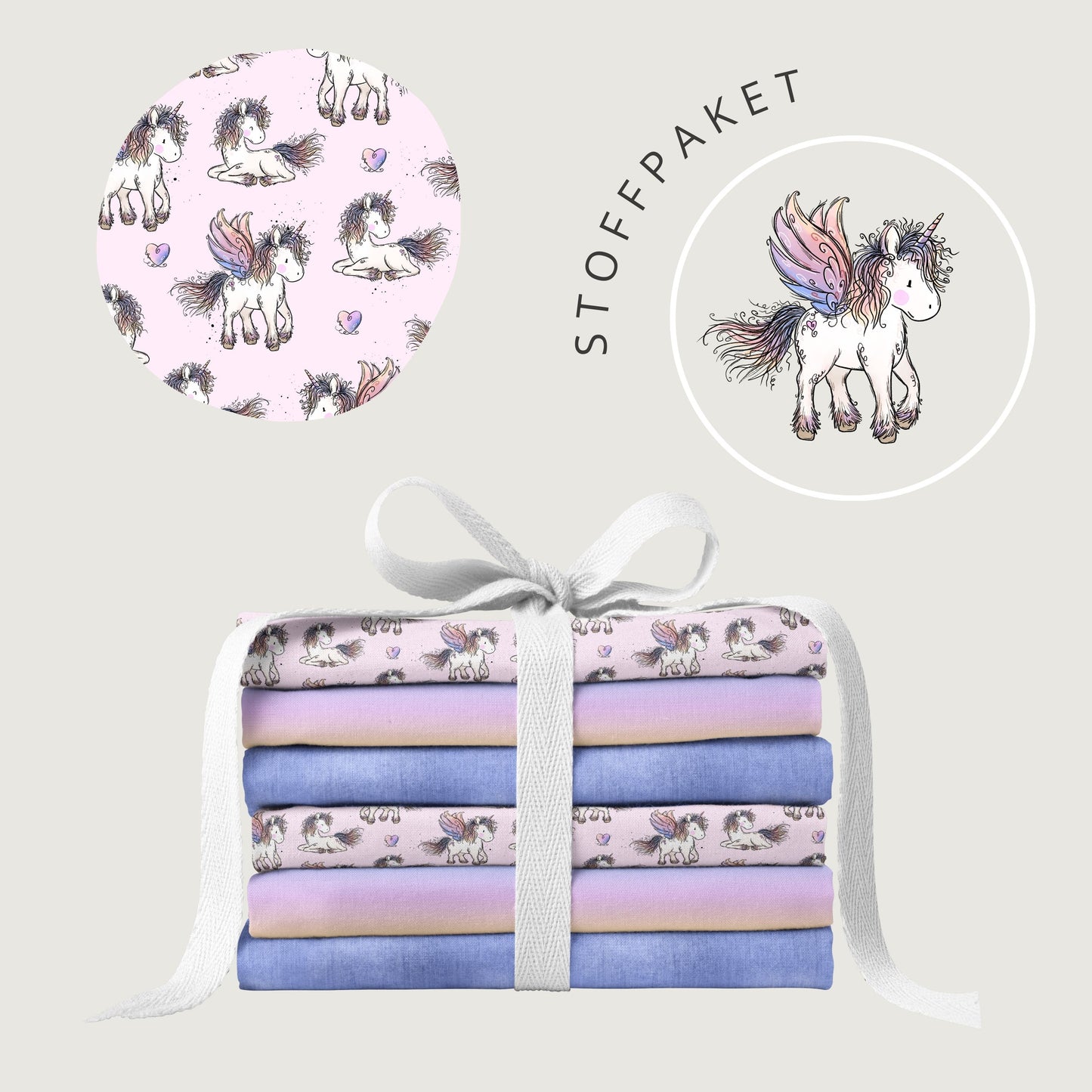 Stoffpaket Einhornzeit Rosa – Einhorn Stoff in Rosa | verschiedene Stoffarten