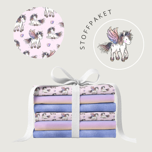 Stoffpaket Einhornzeit Rosa – Einhorn Stoff in Rosa | verschiedene Stoffarten