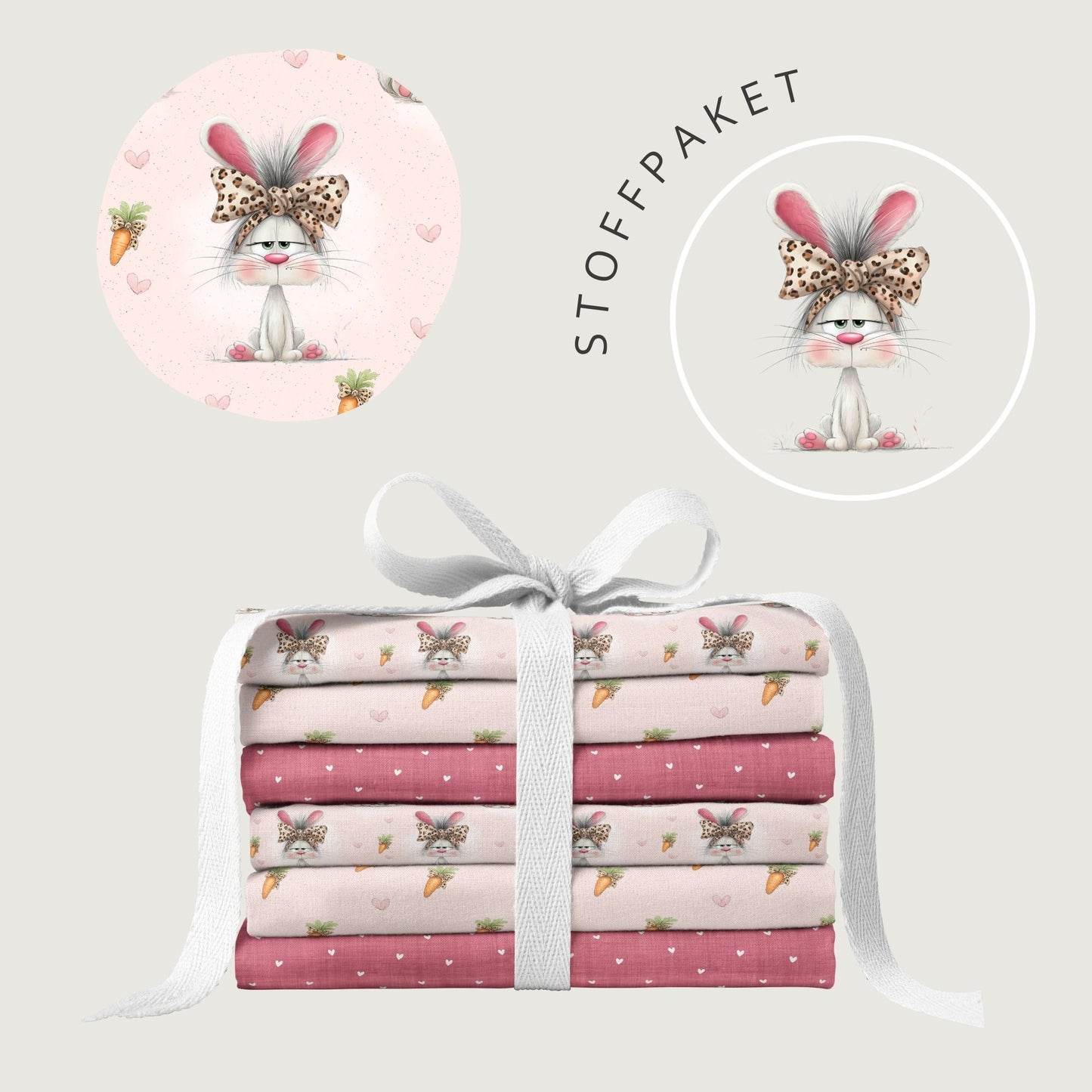 Stoffpaket Miss Bunny Rosa – verspielter Hasenstoff | verschiedene Stoffarten