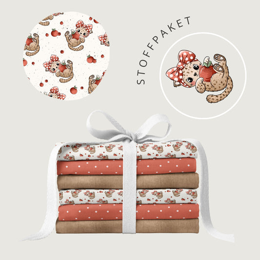 Stoffpaket Leo Berry Love Rot – Kinderstoff mit Leoparden | verschiedene Stoffarten