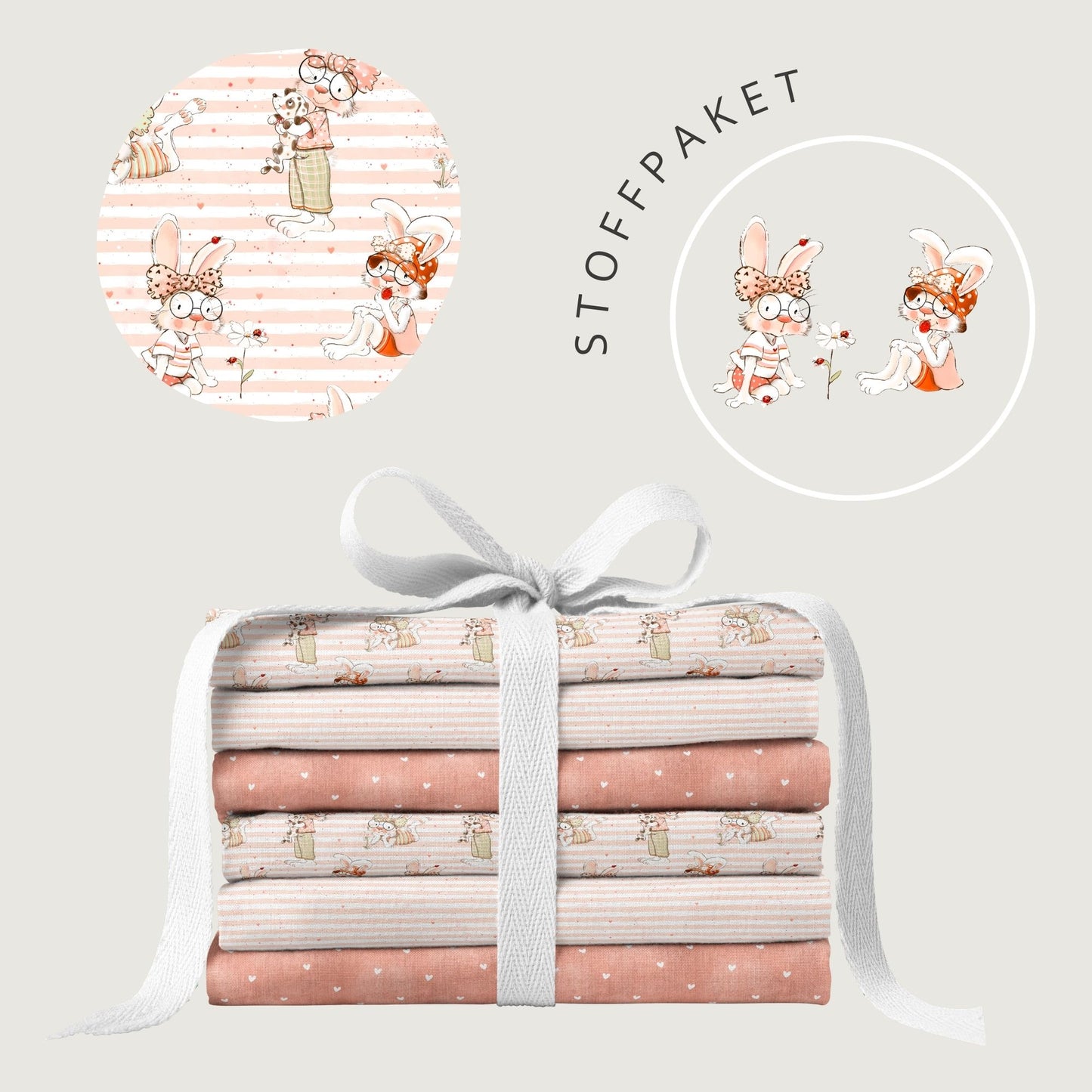 Stoffpaket Frühlingshasen – süßes Hasen Design | auf verschiedenen Stoffarten