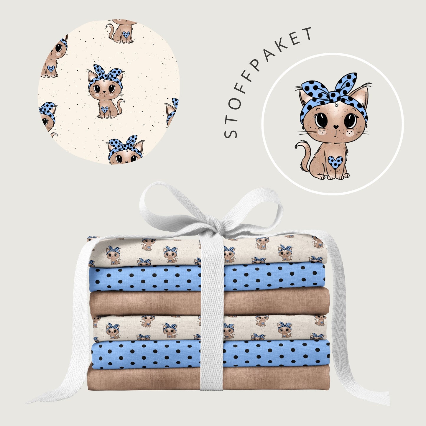 Stoffpaket Dot Kitty Love – süßer Katzen-Kinderstoff | verschiedene Stoffarten