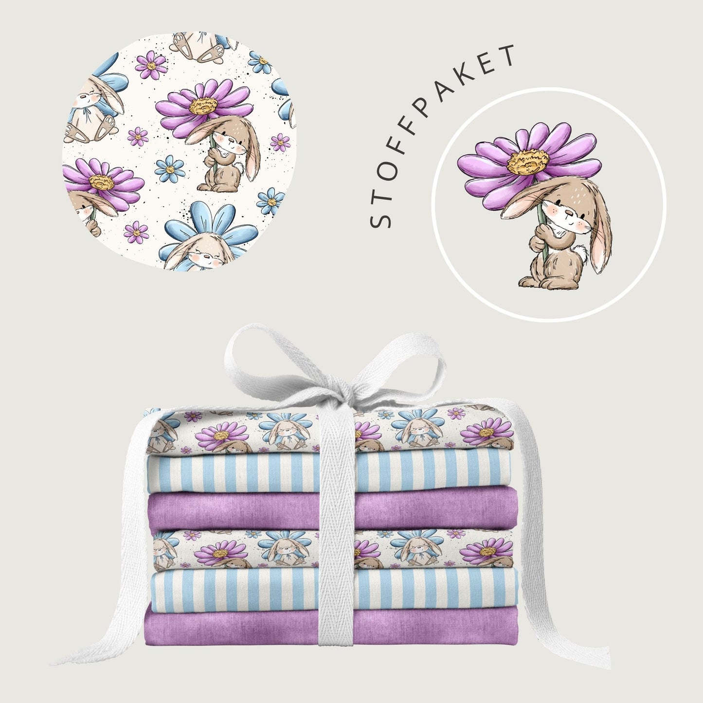 Stoffpaket Blumenhäschen | auf verschiedenen Stoffarten