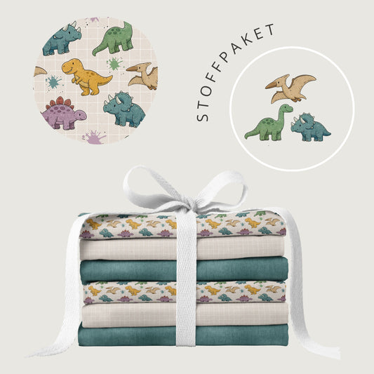 Stoffpaket Dinotopia Grid – Dinosaurier Kinderstoff | verschiedene Stoffarten