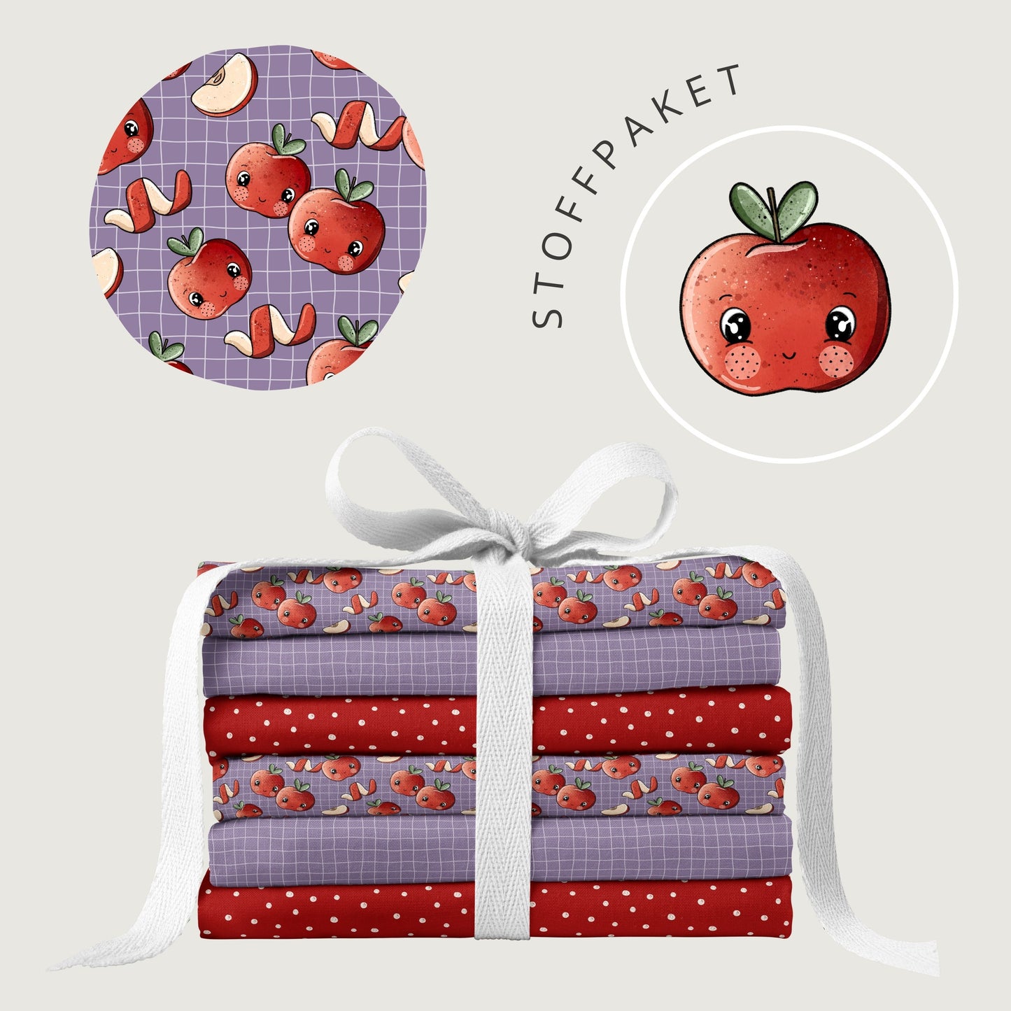 Stoffpaket Sweet Apples – Fruchtstoff in Rot & Lila | verschiedene Stoffarten
