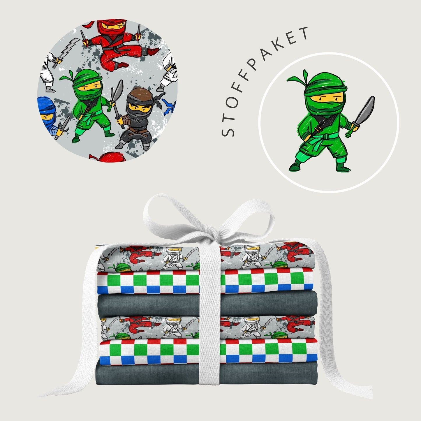 Stoffpaket Ninja Action | auf verschiedenen Stoffarten