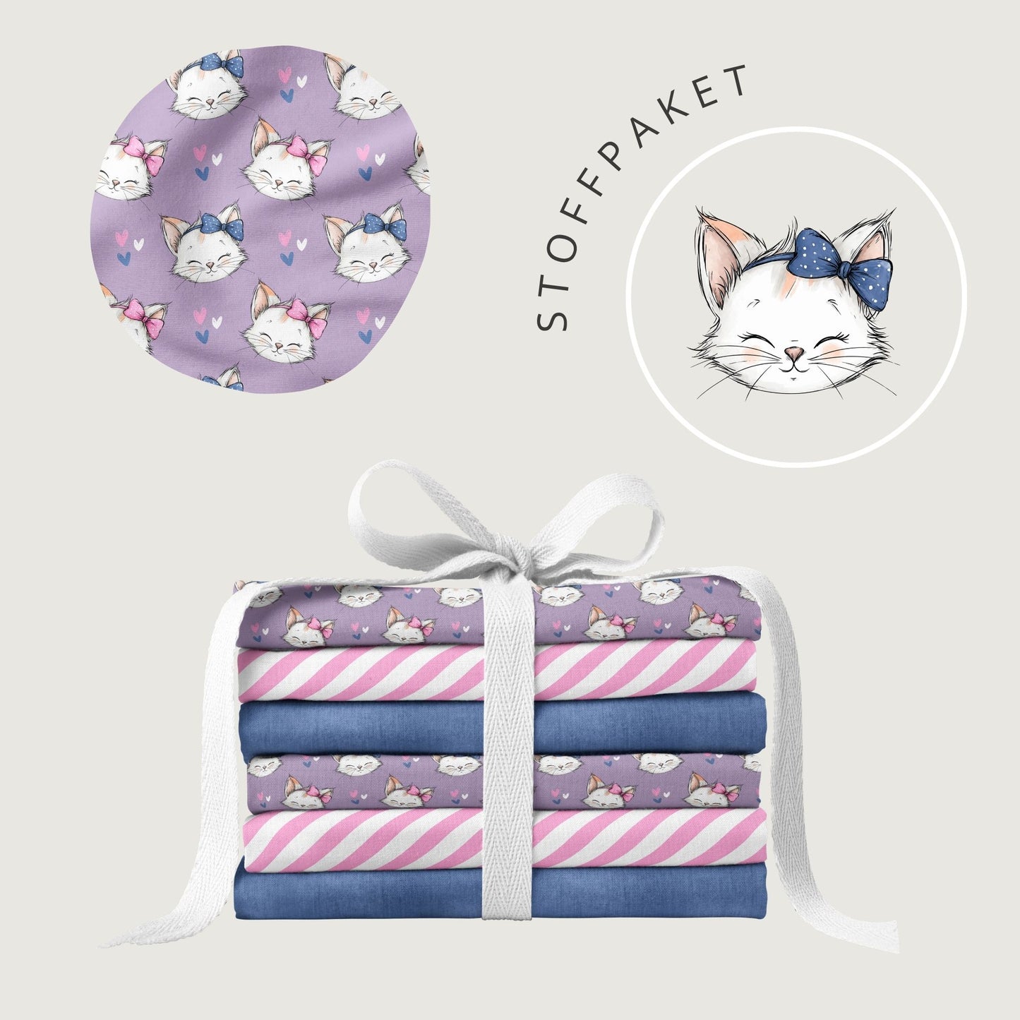 Stoffpaket Kitty Love Lila | auf verschiedenen Stoffarten