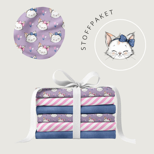 Stoffpaket Kitty Love Lila | auf verschiedenen Stoffarten