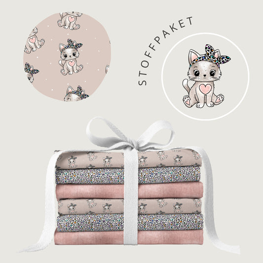 Stoffpaket Kitty Hearts – süßes Katzendesign | verschiedene Stoffarten