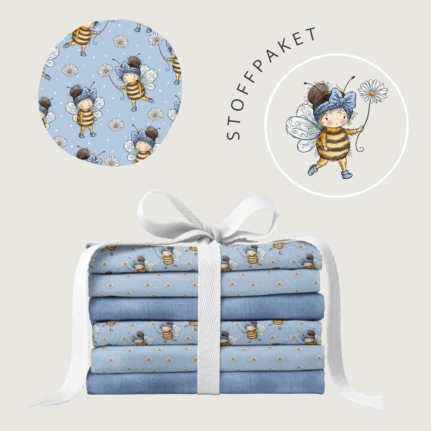 Stoffpaket Bienenmädchen Blau – Mädchen als Biene | auf verschiedenen Stoffarten