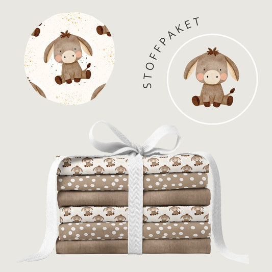 Stoffpaket Eselchen Beige – Kinderstoff mit Esel | verschiedene Stoffarten