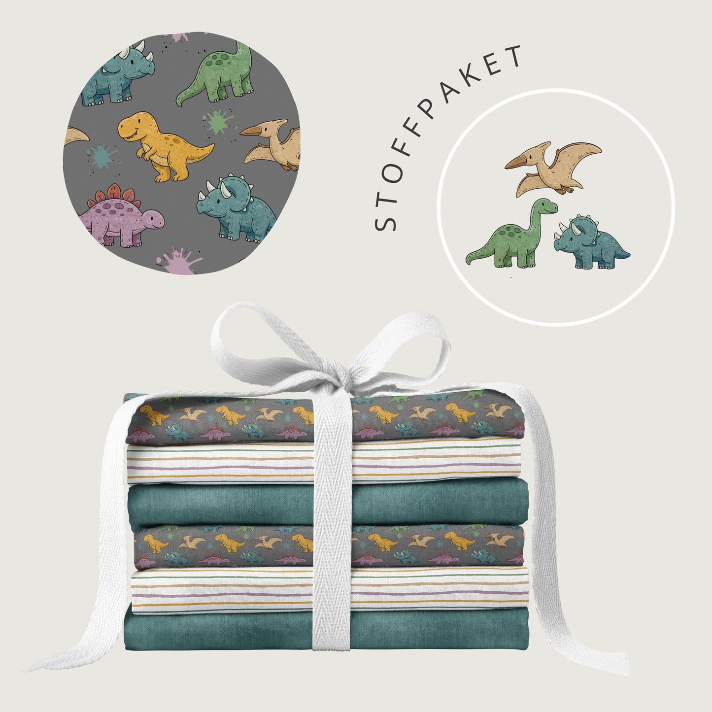 Stoffpaket Dinotopia Grau – Dinosaurier Kinderstoff | verschiedene Stoffarten