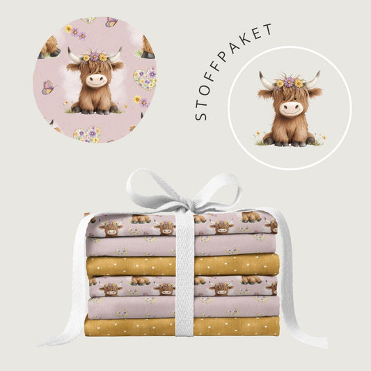 Stoffpaket Highland Cow Rosa | auf verschiedenen Stoffarten