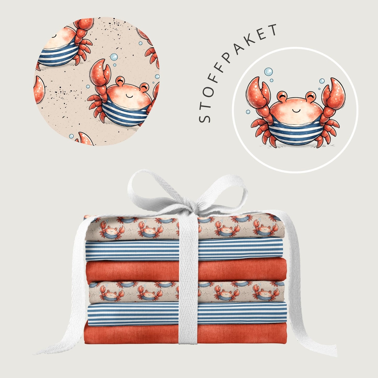 Stoffpaket Seaside Crab Beige | auf verschiedenen Stoffarten