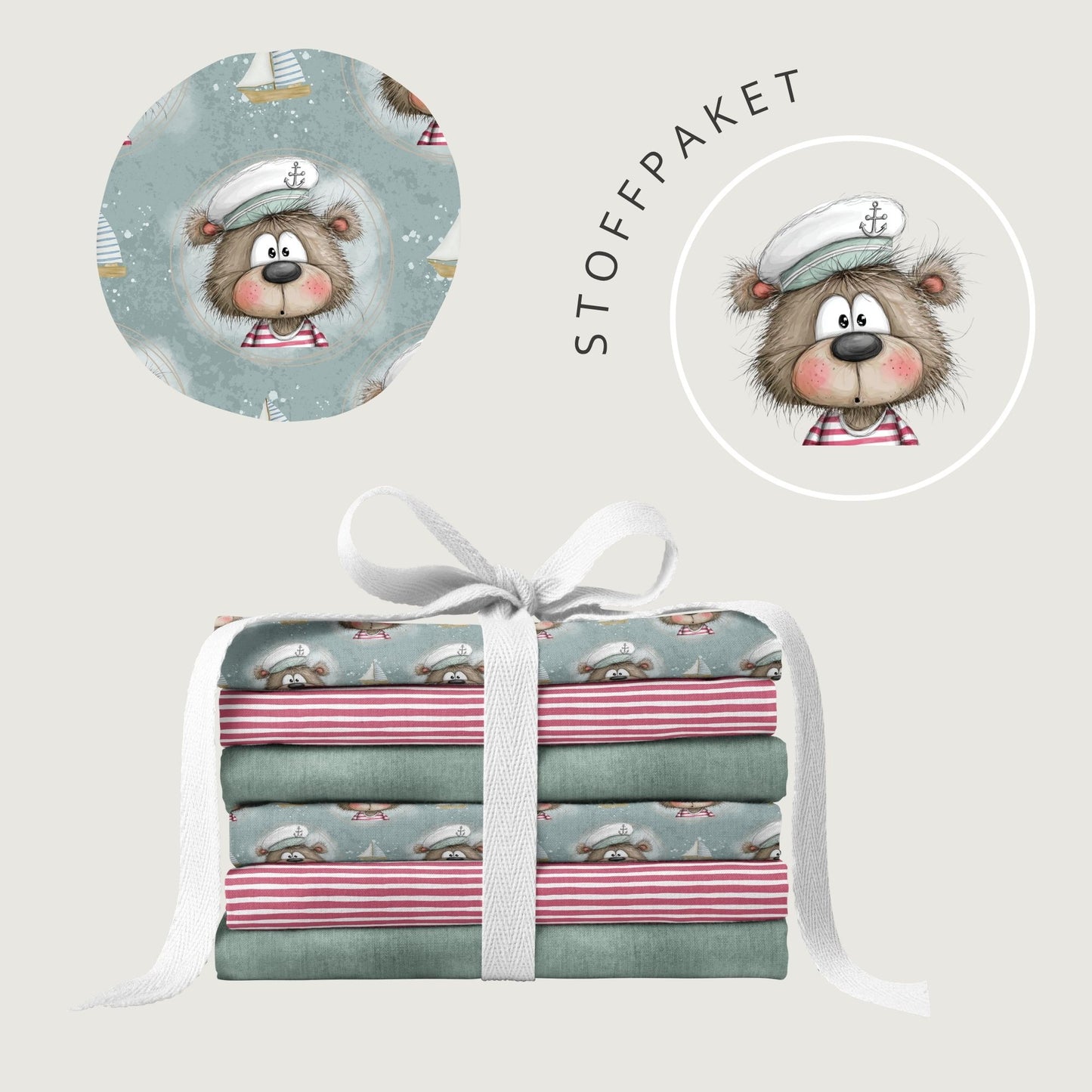 Stoffpaket Ahoi Bär Mint | auf verschiedenen Stoffarten