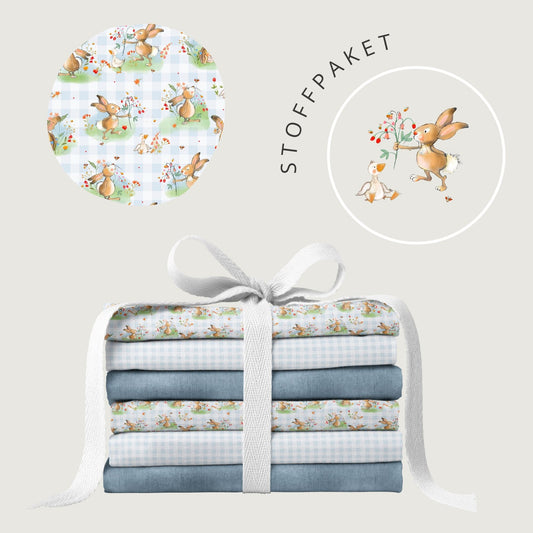 Stoffpaket Hasenwiese – Frühlingshasen Design | auf verschiedenen Stoffarten